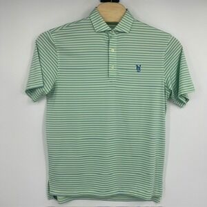 Turtleson Men's Medium Green & Blue Striped Performance Stretch Golf Polo Shirt